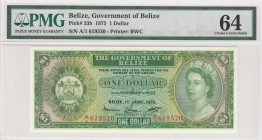 Belize, 1 Dollar, 1975, UNC,p33b
PMG 64
Serial Number: A/1 619520
Estimate: 75 - 150 USD