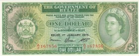Belize, 1 Dollar, 1976, UNC,p33c
Portrait of Queen Elizabeth II
Serial Number: A/2 167856
Estimate: 80 - 160 USD