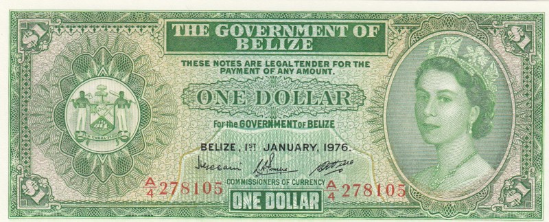 Belize, 1 Dollar, 1976, UNC,p33c

Serial Number: A/4 278105
Estimate: 150 - 3...