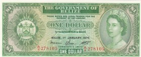 Belize, 1 Dollar, 1976, UNC,p33c

Serial Number: A/4 278105
Estimate: 150 - 300 USD