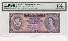 Belize, 2 Dollars, 1976, UNC,p34c
PMG 64, Portrait of Queen Elizabeth II
Serial Number: B/1 523316
Estimate: 250 - 500 USD