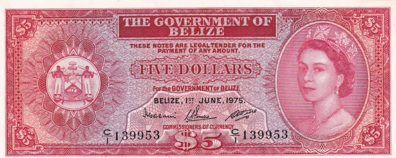 Belize, 5 Dollars, 1975, UNC,p35a

Serial Number: C/1 139953
Estimate: 225 - ...