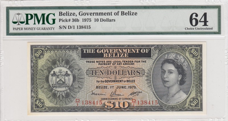 Belize, 10 Dollars, 1975, UNC,p36b
PMG 64, Portrait of Queen Elizabeth II
Seri...