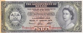Belize, 10 Dollars, 1976, AUNC,p36cs, SPECİMEN

Serial Number: D/1 000000
Estimate: 300 - 600 USD