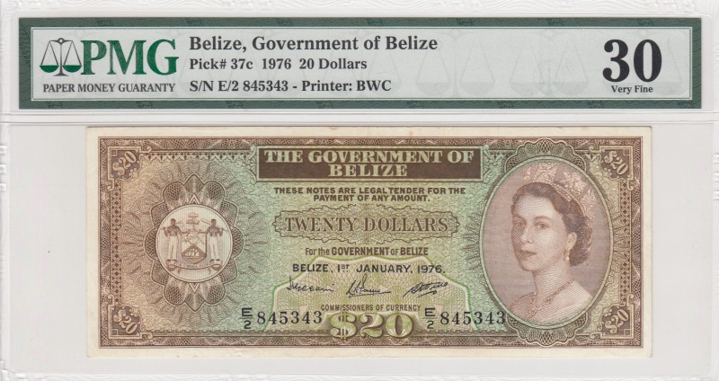Belize, 20 Dollars, 1976, VF,p37c
PMG 30
Serial Number: E/2 845343
Estimate: ...