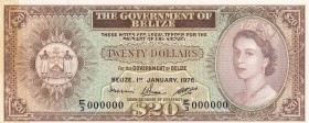 Belize, 20 Dollars, 1976, AUNC,p37cs, SPECİMEN

Serial Number: E/3 000000
Estimate: 600 - 1200 USD