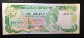 Belize, 1 Dollar, 1983, UNC,p43a

Serial Number: A/6 477959
Estimate: 40 - 80 USD