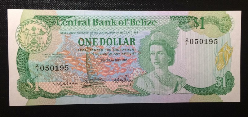 Belize, 1 Dollar, 1983, UNC,p43r, REPLACEMENT
30498
Serial Number: Z/1 050195...