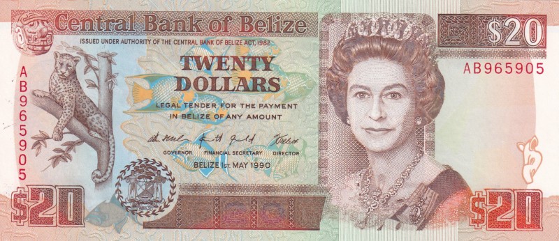 Belize, 20 Dollars, 1990, UNC,p55a

Serial Number: AB 965905
Estimate: 175 - ...