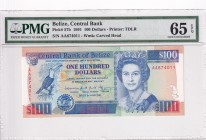 Belize, 100 Dollars, 1991, UNC, p57b
PMG 65 EPQ
Serial Number: AA 874011
Estimate: 1000 - 2000 USD