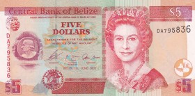 Belize, 5 Dollars, 2003, UNC,p67a

Serial Number: DA 795836
Estimate: 25 - 50 USD