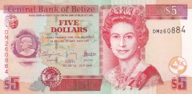 Belize, 5 Dollars, 2009, UNC,p67d

Serial Number: DM 260884
Estimate: 50 - 100 USD