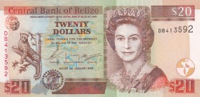 Belize, 20 Dollars, 2003, UNC,p69a

Serial Number: DB 413592
Estimate: 75 - 150 USD
