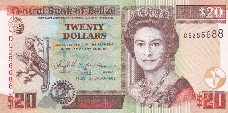 Belize, 20 Dollars, 2005, UNC,p69b

Serial Number: DE 256688
Estimate: 100 - ...