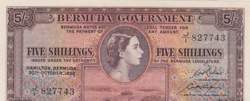 Bermuda, 5 Shillings, 1952, UNC,p18a

Serial Number: J/1 827743
Estimate: 125...