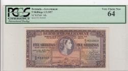 Bermuda, 5 Shillings, 1957, UNC,p18b
PCGS 64, Portrait of Queen Elizabeth II
Serial Number: E/2 824069
Estimate: 175 - 350 USD