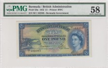 Bermuda, 1 Pound, 1952, AUNC,p20a
PMG 58, Portrait of Queen Elizabeth II
Serial Number: M/1 162393
Estimate: 225 - 450 USD