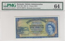 Bermuda, 1 Pound, 1966, UNC,p20d
Queen II.Elizabeth potrait PMG 64
Serial Number: P/2 788775
Estimate: 200 - 400 USD