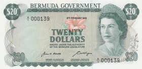 Bermuda, 20 Dollars, 1970, UNC,p26a, Low serial number

Serial Number: A/1 000139 
Estimate: 500 - 1000 USD