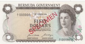 Bermuda, 50 Dollars, 1970, UNC,p27as, SPECİMEN

Serial Number: A/1 000000
Estimate: 300 - 600 USD