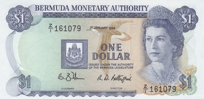 Bermuda, 1 Dollar, 1988, UNC,p28dr, REPLACEMENT

Serial Number: Z/1 161079
Es...