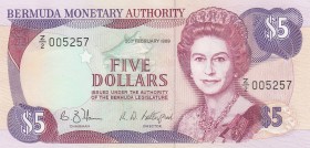 Bermuda, 5 Dollars, 1989, UNC,p35ar, REPLACEMENT

Serial Number: Z/2 005257
Estimate: 50 - 100 USD