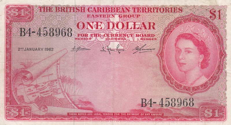 British Caribbean Territories, 1 Dollar, 1962, VF,p7c
Portrait of Queen Elizabe...