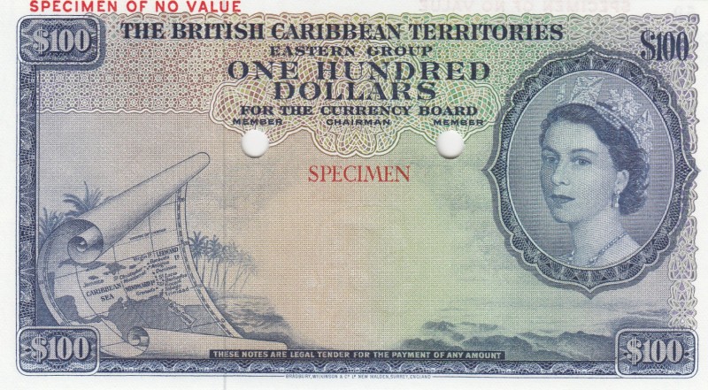 British Caribbean Territories, 100 Dollars, 1953, UNC,p12cts, COLOR TRİAL SPECİM...