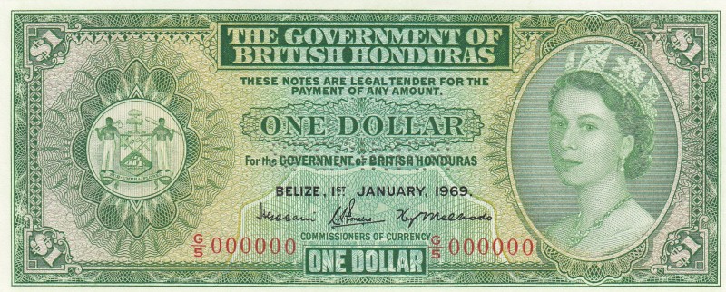 British Honduras, 1 Dollar, 1969, UNC,p28bs, SPECİMEN

Serial Number: G/5 0000...