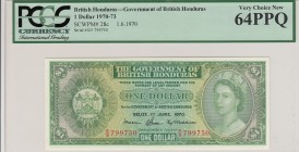 British Honduras, 1 Dollars, 1970, UNC,p28c
PCGS 64 PPQ, Portrait of Queen Elizabeth II
Serial Number: G/5 799750
Estimate: 250 - 500 USD