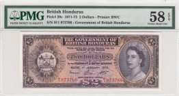 British Honduras, 2 Dollars, 1972, AUNC,p29c
PMG 58 EPQ
Serial Number: H/1 973766
Estimate: 250 - 500 USD