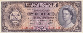 British Honduras, 2 Dollars, 1973, XF,p29c

Serial Number: H/2 031246
Estimate: 100 - 200 USD