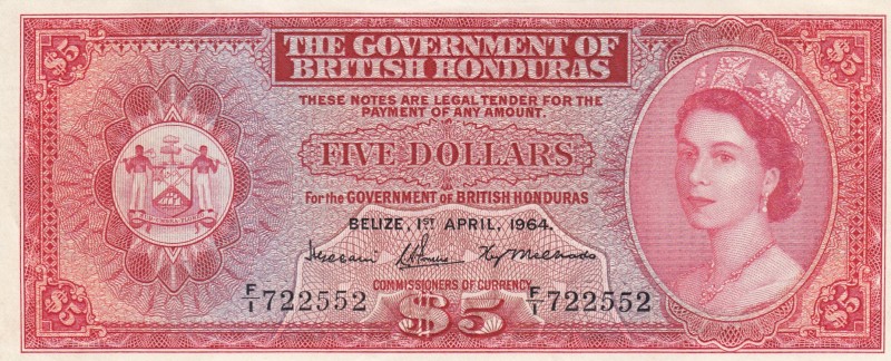 British Honduras, 5 Dollars, 1964, UNC,p30b

Serial Number: F/1 722552
Estima...