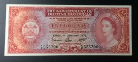 British Honduras, 5 Dollars, 1973, XF (+),p30cs

Serial Number: F/2 555700
Estimate: 400 - 800 USD