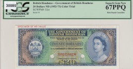 British Honduras, 20 Dollars, 1970, UNC,p32ct, COLOR TRİAL SPECİMEN
PCGS 67 PPQ, High Condition

Estimate: 2000 - 40000 USD