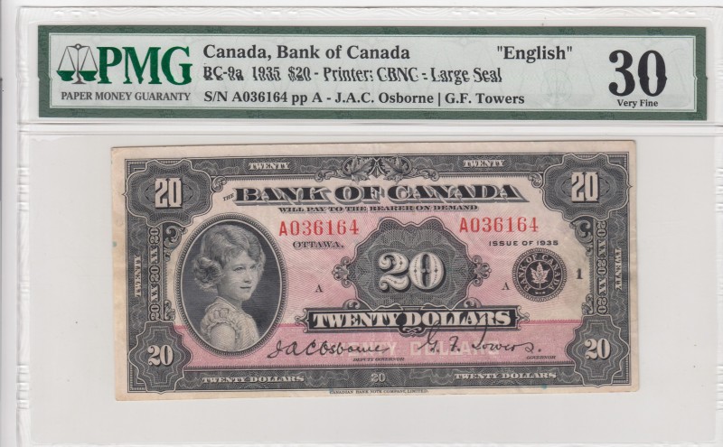 Canada, 20 Dollars, 1935, VF,p9a
PMG 30, Banknote with the smallest photo of th...