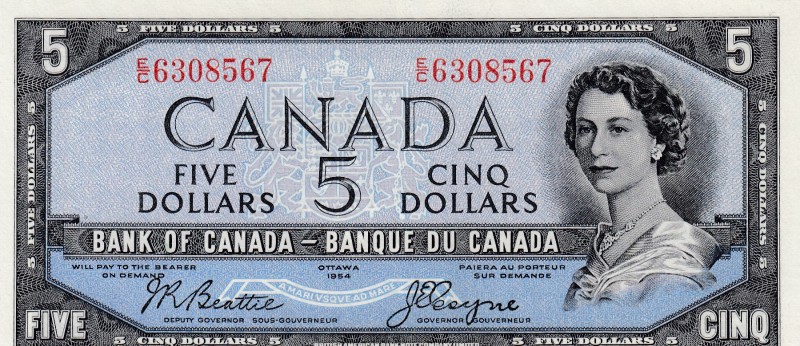 Canada, 5 Dollars, 1954, AUNC,p68b, DEVIL FACE
Sign: Beattie –Coyne
Serial Num...