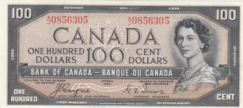 Canada, 100 Dollars, 1954, AUNC (+),p72a, DEVIL FACE
Sign: Coyne-Towers
Serial...