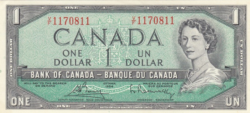 Canada, 1 Dollar, 1954, UNC,p75c

Serial Number: V/F 1170811
Estimate: 25 - 5...