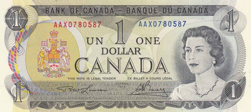 Canada, 1 Dollar, 1973, UNC,p85b, REPLACEMENT
Sign: Lawson –Bouey
Serial Numbe...