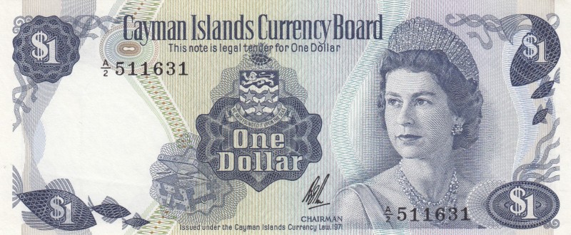 Cayman Islands, 1 Dollar, 1972, AUNC (-),p1b

Serial Number: A/2 511631
Estim...