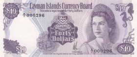 Cayman Islands, 40 Dollars, 1981, UNC,p9a, Low serial number

Serial Number: A/1 000296
Estimate: 300 - 600 USD
