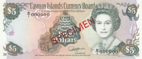 Cayman Islands, 5 Dollars, 1991, UNC,p12s, SPECİMEN

Serial Number: B/1 000000
Estimate: 200 - 400 USD