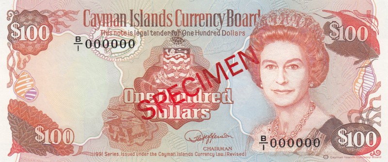 Cayman Islands, 100 Dollars, 1991, UNC,p15s, SPECİMEN

Serial Number: B/1 0000...