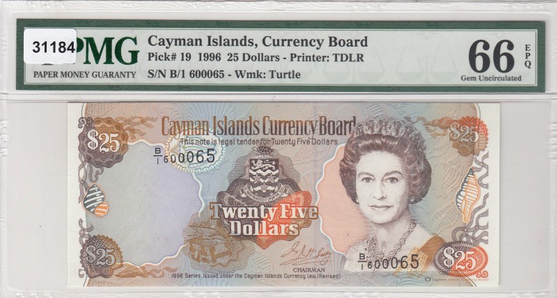 Cayman Islands, 25 Dollars, 1996, UNC,p19
Beatuful serial number, PMG 66 EPQ
S...