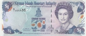 Cayman Islands, 1 Dollar, 2003, UNC,p30a
Commemorative Issue (500th anniversary of discovery)
Serial Number: Q/1 004486
Estimate: 30 - 60 USD