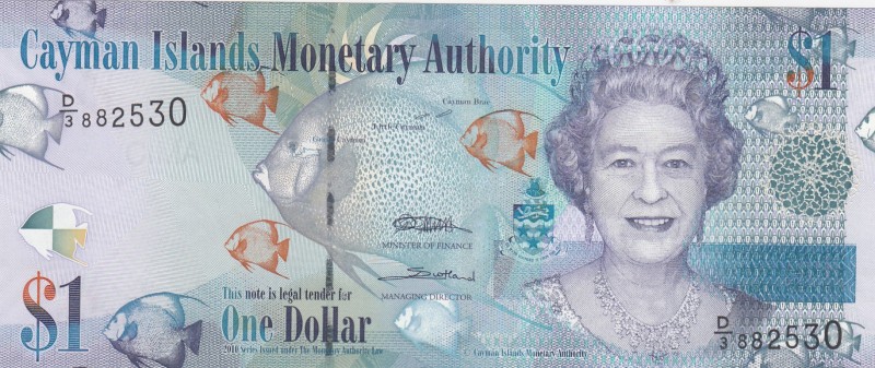 Cayman Islands, 1 Dollar, 2010, UNC,p38c
Queen II.Elizabeth potrait 
Serial Nu...