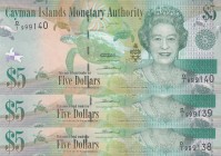 Cayman Islands, 5 Dollars, 2010, UNC,p39, (Total 3 consecutive banknotes)

Serial Number: D/1 999138-40
Estimate: 30 - 60 USD