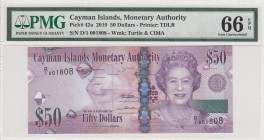 Cayman Islands, 50 Dollars, 2010, UNC,p42a
PMG 66 EPQ
Serial Number: D/1 001808
Estimate: 125 - 250 USD
