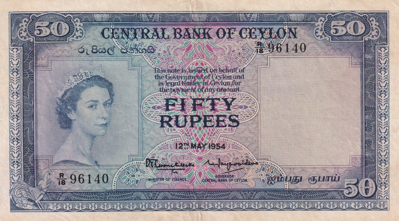 Ceylon, 50 Rupees, 1954, VF,p52b

Serial Number: R/18 96140
Estimate: 500 - 1...